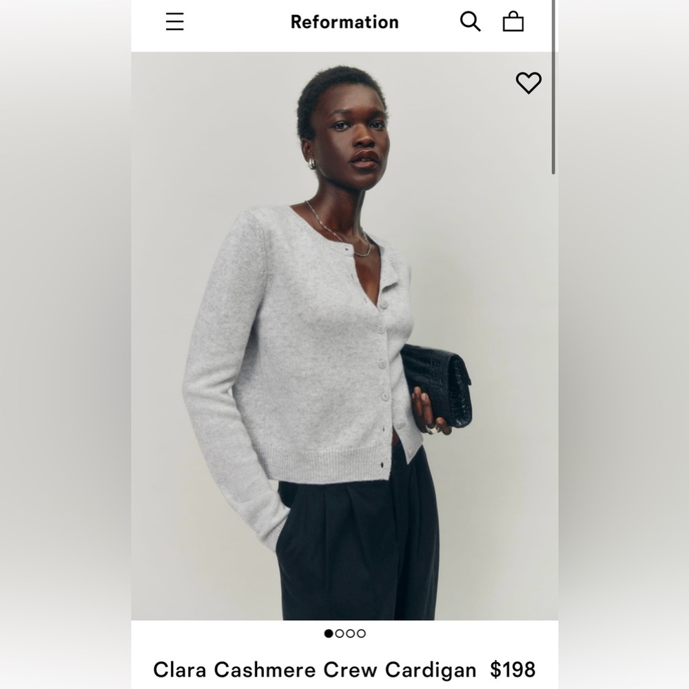 Reformation Clara Cashmere Crew Cardigan Light Grey S